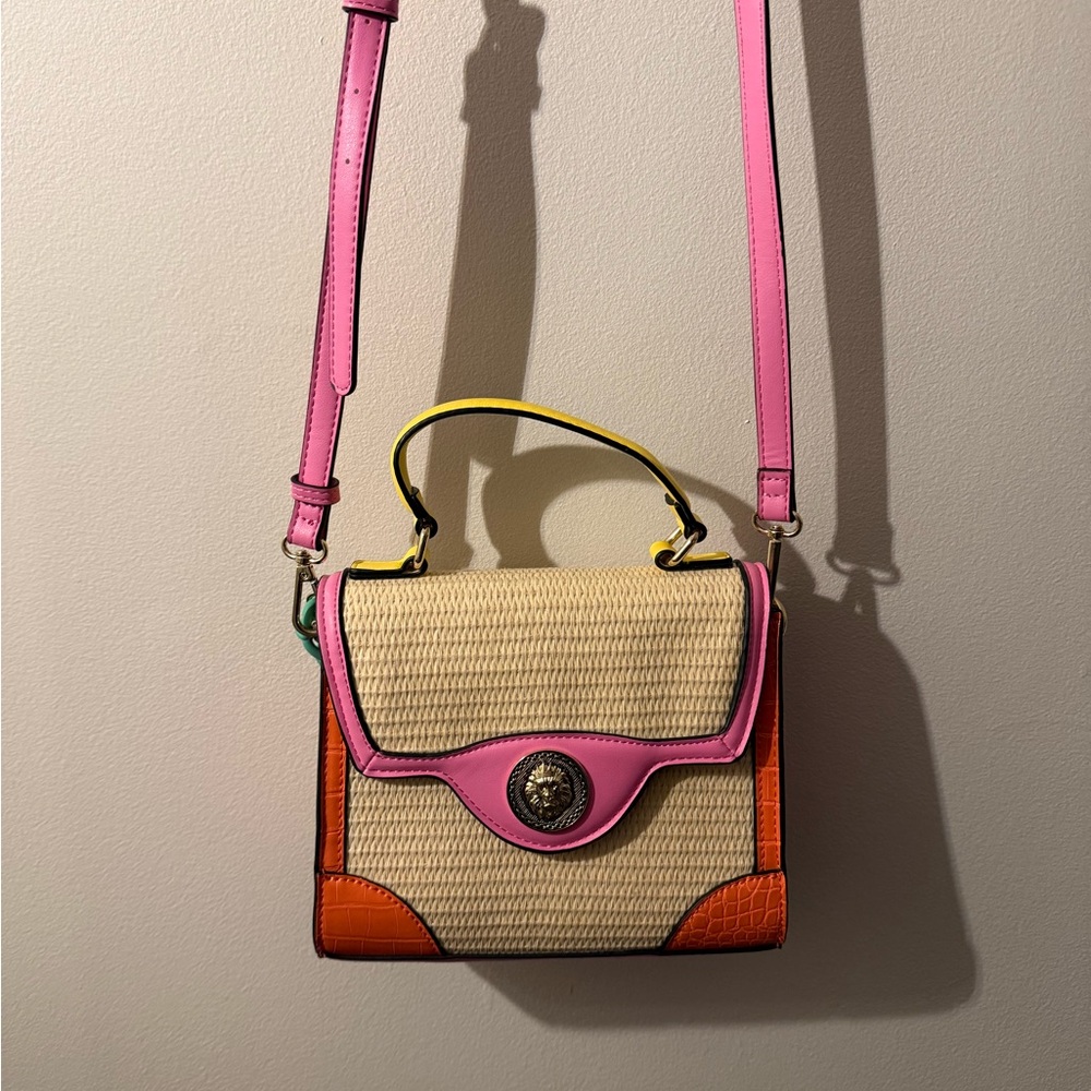Aldo Colorblock Woven Straw Bag w/ Chain - Picture 6 of 10